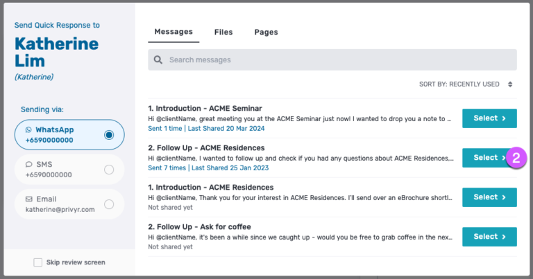 Sending Quick Responses – Privyr Help & Guides